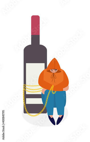 Drunk depressed person with alcohol addiction a vector isolated illustration