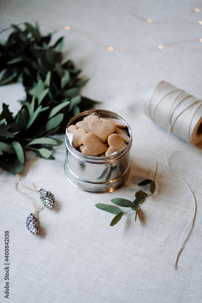 Gingerbread cookies in a reusable container Gingerbread cookies in a reusable container