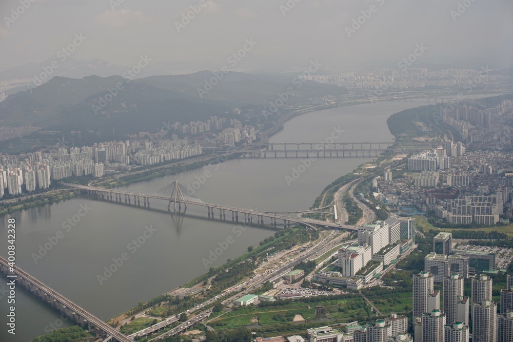 Jamsil-dong und Hangang, Seoul, Südkorea, 2019