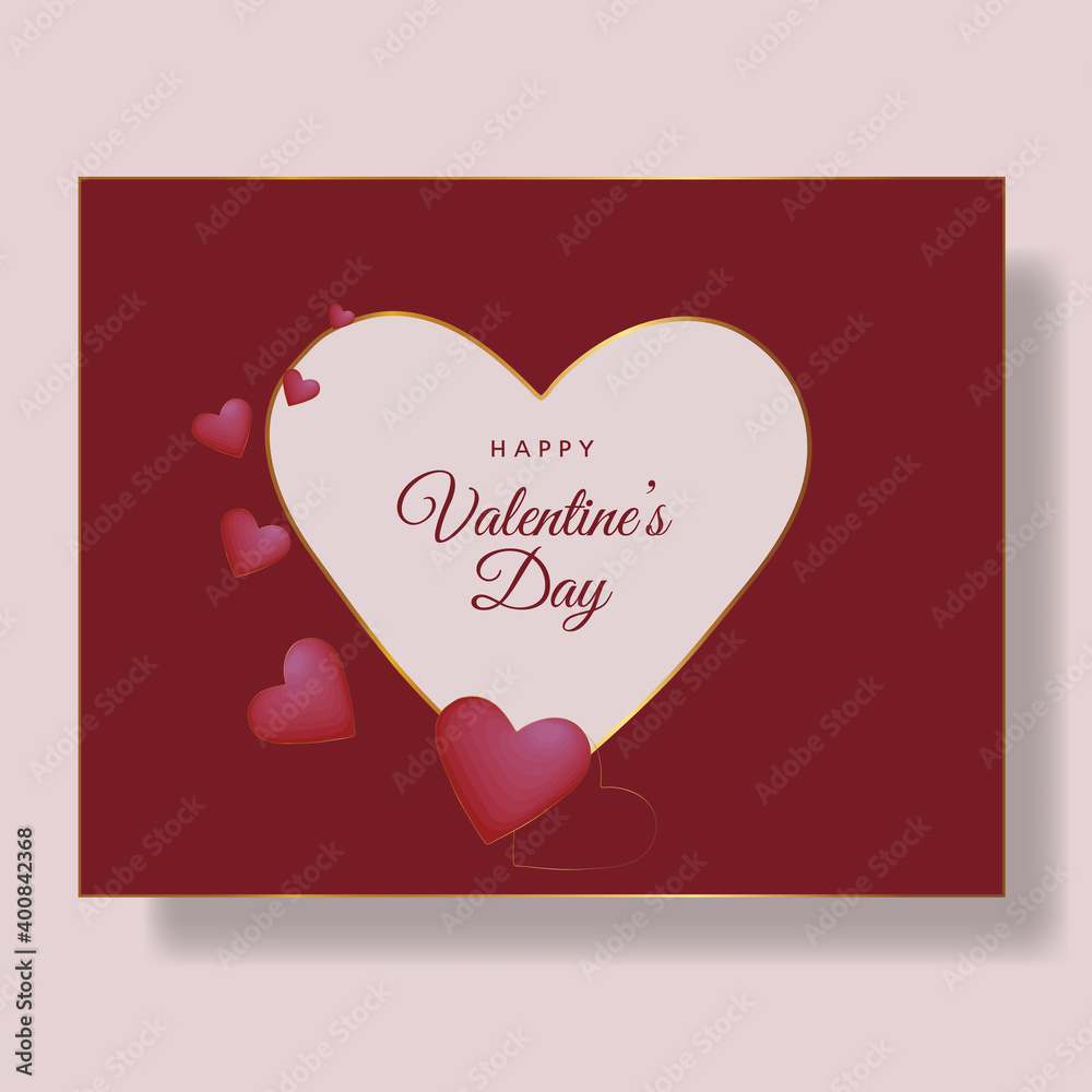 Romantic  happy valentine's day card red background and flower with hearts  premium Vector