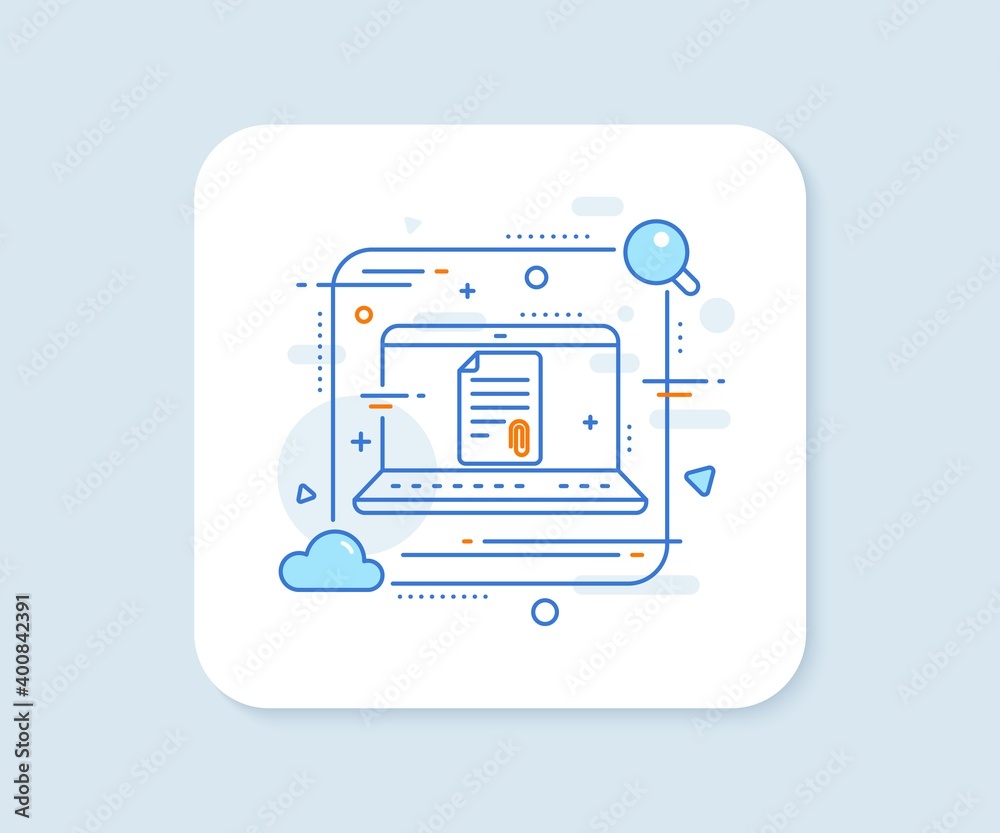 CV attachment line icon. Abstract vector button. Document file symbol. Attachment line icon. Laptop concept badge. Vector CV attachment line icon. Abstract vector button. Document file symbol. Attachment line icon. Laptop concept badge. Vector