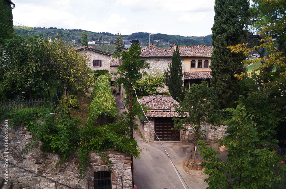 Glimpse of the ancient medieval village of Montefioralle, Tuscany, Italy