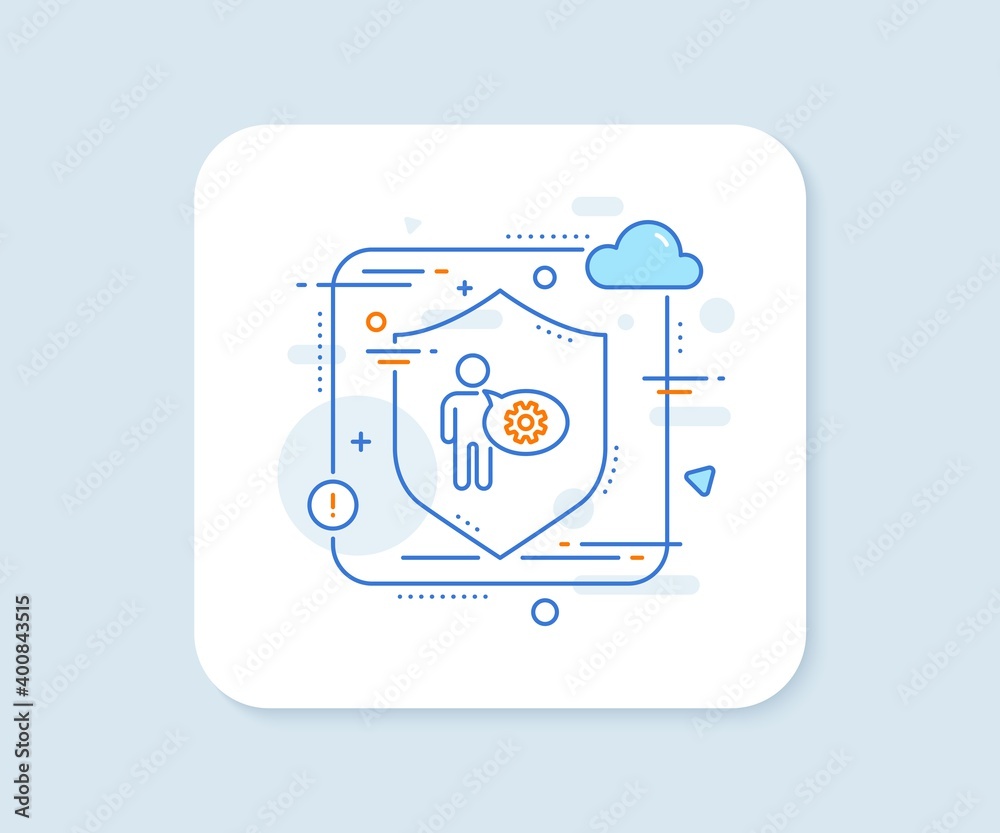 Cogwheel line icon. Abstract vector button. Engineering tool sign. Man talk symbol. Cogwheel line icon. Protect shield concept. Vector
