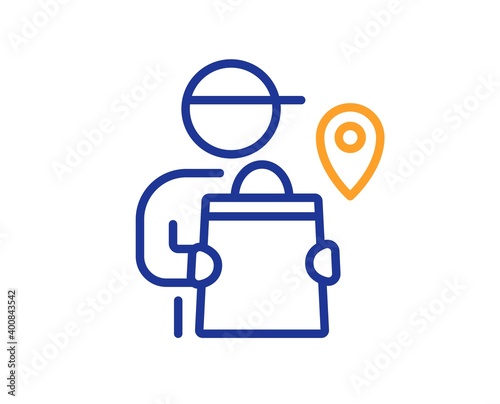 Delivery man line icon. Courier location sign. Order delivery symbol. Quality design element. Line style delivery man icon. Editable stroke. Vector