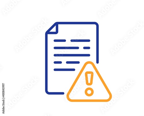 Instruction manual line icon. Warning file sign. Caution alert symbol. Quality design element. Line style instruction manual icon. Editable stroke. Vector