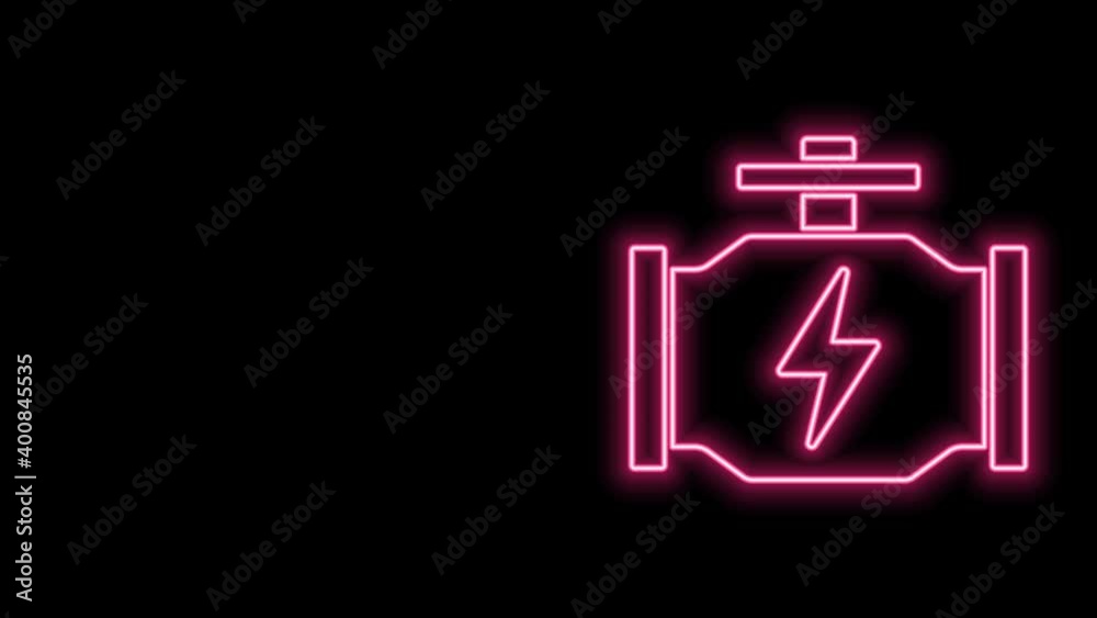 Glowing neon line Check engine icon isolated on black background. 4K Video motion graphic animation Glowing neon line Check engine icon isolated on black background. 4K Video motion graphic animation