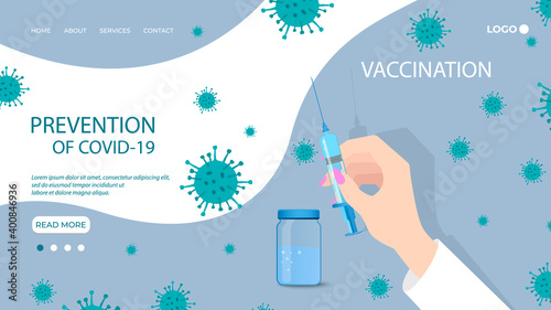 Vaccination.Safety measures during the coronavirus and flu pandemics.The concept of protection in covid19. Flat vector illustration.The template of the landing page.