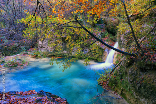Beautiful river source in Urbasa and Andia National park, Navarra. Spain photo