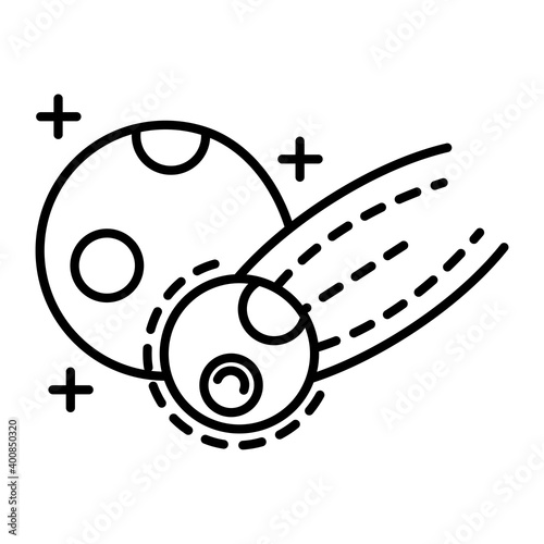 meteorite flying with moon line style icon vector illustration design