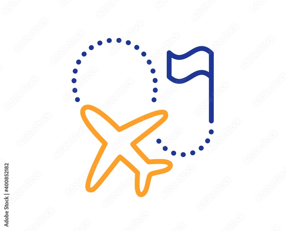 Obraz premium Destination flag line icon. Goal flight travel sign. Location pin symbol. Quality design element. Line style destination flag icon. Editable stroke. Vector