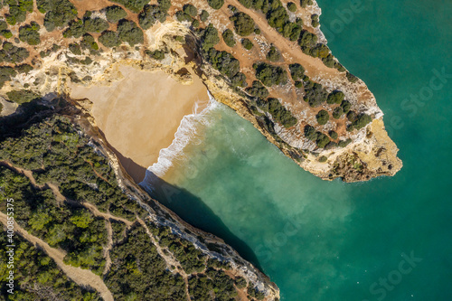 Drone view of empty Praia das Fontainhas beach photo