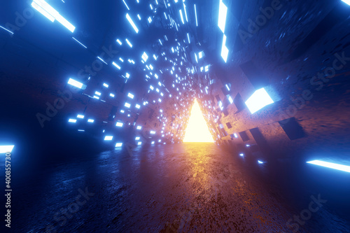 3D rendered Illustration architecture visualisation of alien fiction with open gate