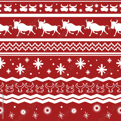 new year seamless pattern with bulls