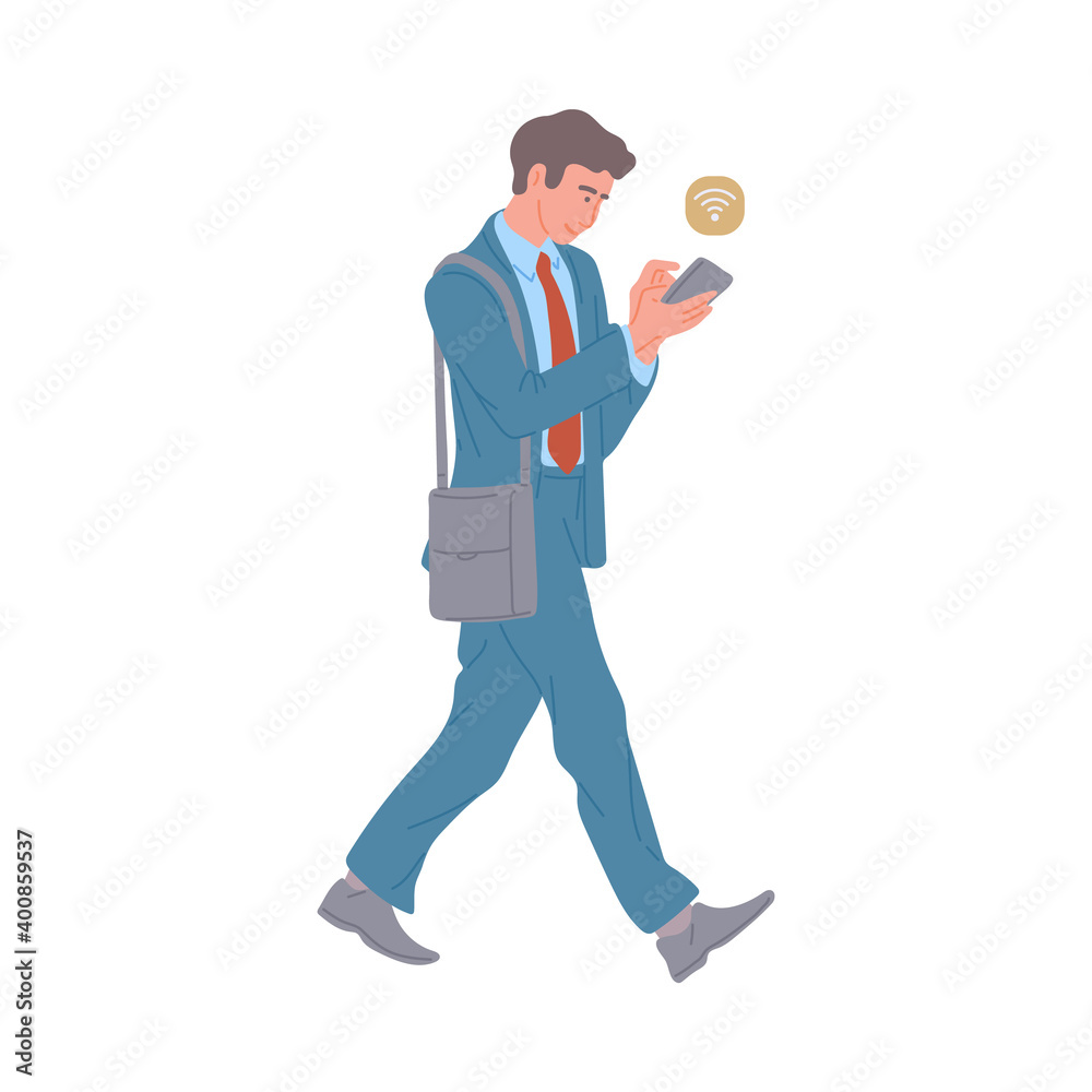 Businessman using smartphone with wireless internet symbol. Businessman using smartphone with wireless internet symbol.