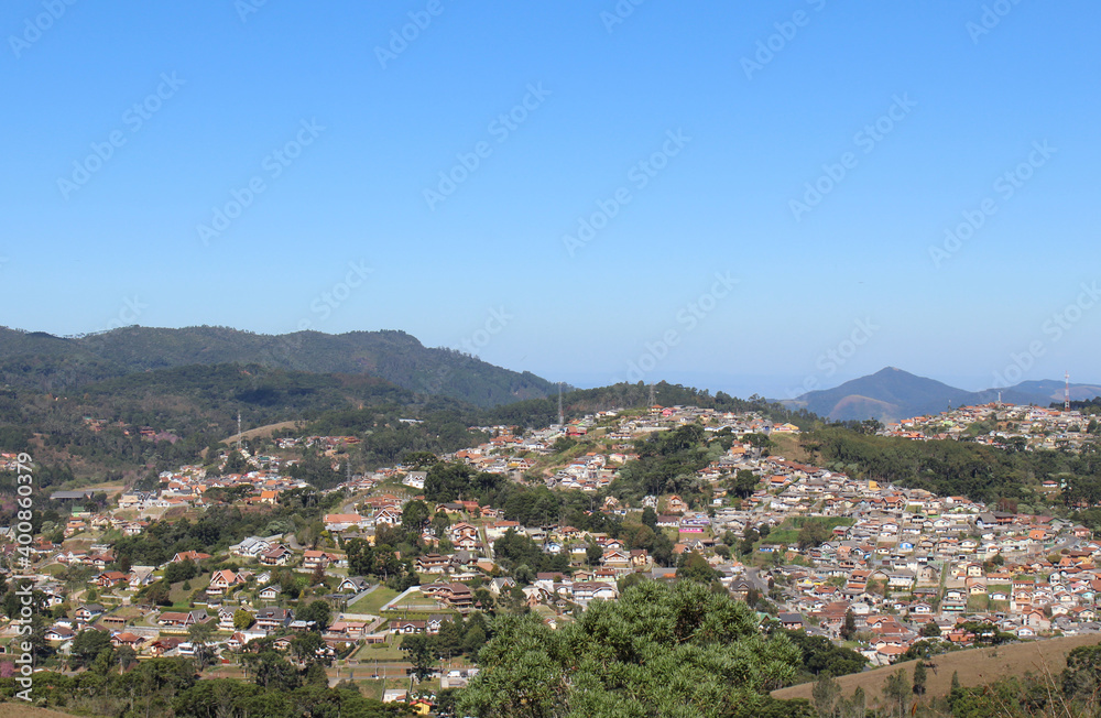 Panoramic view of Campos do Jordao from Alto da Boa Vista, Sao Paulo, Brazil.