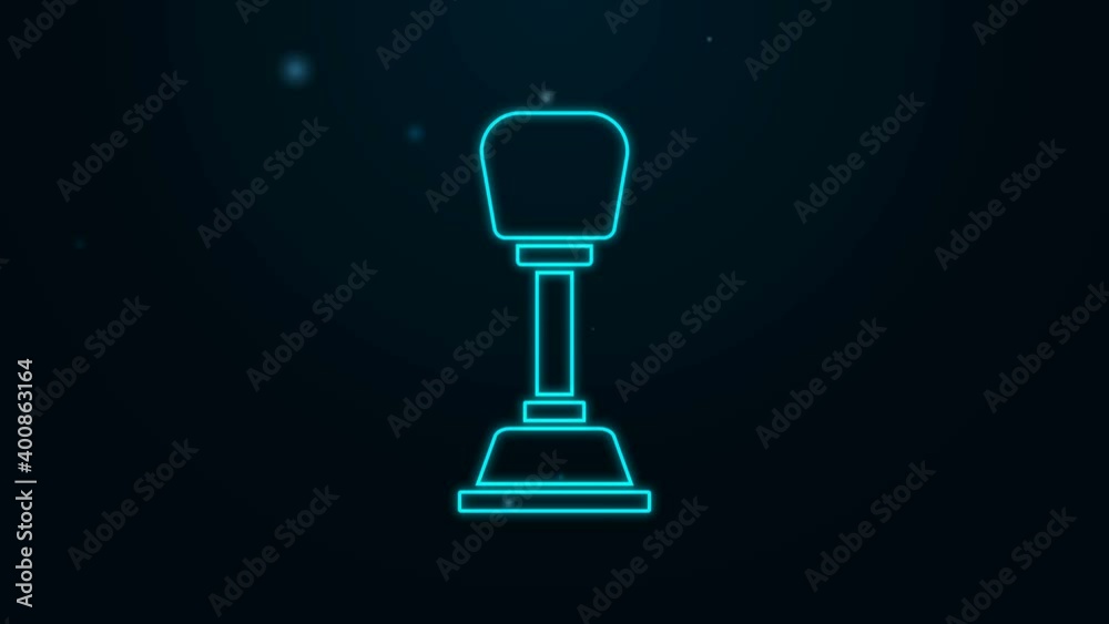 Glowing neon line Gear shifter icon isolated on black background. Manual transmission icon. 4K Video motion graphic animation