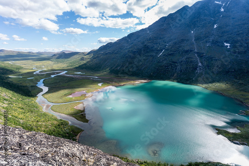 Landscape scenery of river and mountain at Knutshoe, Norway photo