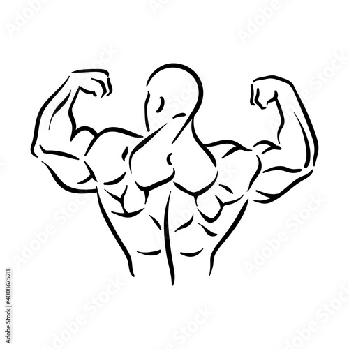 Bodybuilder fitness sport, man at gym with muscles.