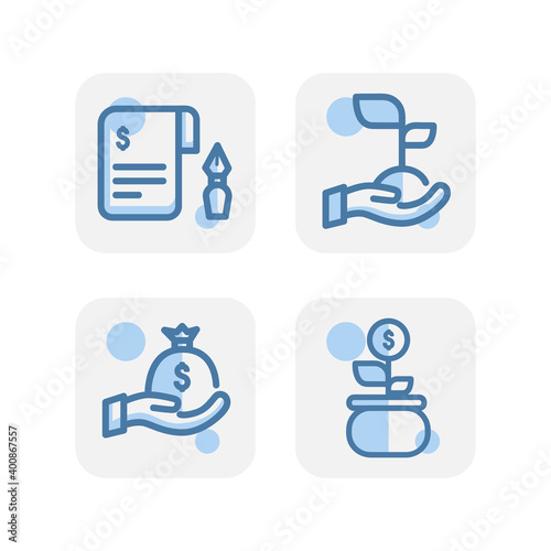 Creative blue invest and income icons design isolated on white background