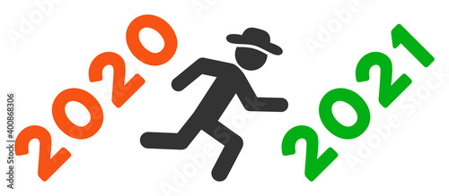 Vector gentleman run to 2021 illustration. An isolated illustration on a white background.