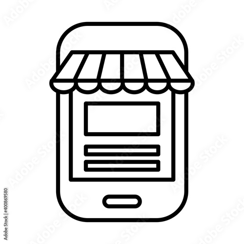 smartphone with parasol line style icon vector illustration design