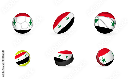 Sports equipment with flag of Syria. Sports icon set.