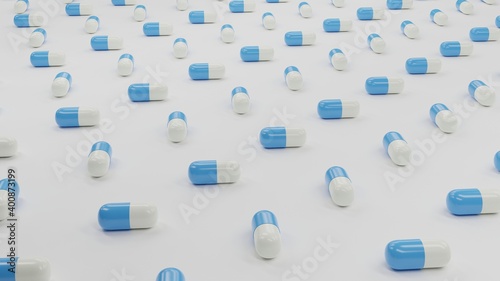 Pill capsules on white background photo