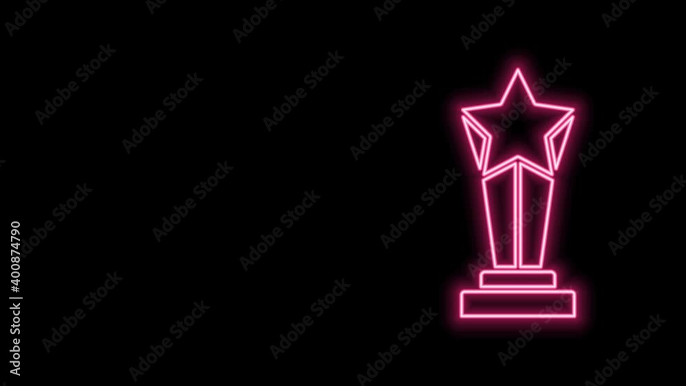 Glowing neon line Award cup icon isolated on black background. Winner trophy symbol. Championship or competition trophy. Sports achievement sign. 4K Video motion graphic animation Glowing neon line Award cup icon isolated on black background. Winner trophy symbol. Championship or competition trophy. Sports achievement sign. 4K Video motion graphic animation
