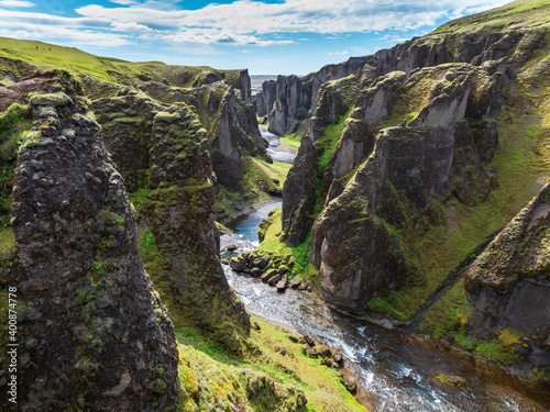 Scenic view of Fjadra river flowing through FjadrargljufurÔøΩcanyon
