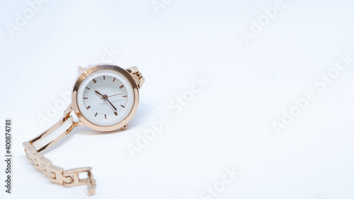 Luxury watch isolated on white background. With clipping path. Gold watch. Women watch. Female watch.