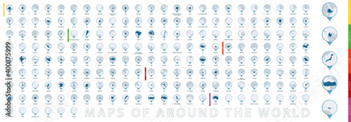 Maps of Around the World, Set of Map Pin with Detailed Map.
