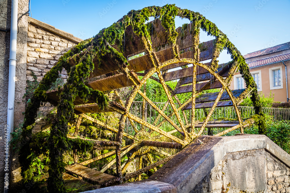 Old water mill in the town of L’Isle-sur -la-Sorgue, Provence, France