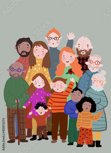 Clip art of multi-generation Family posing together for photo