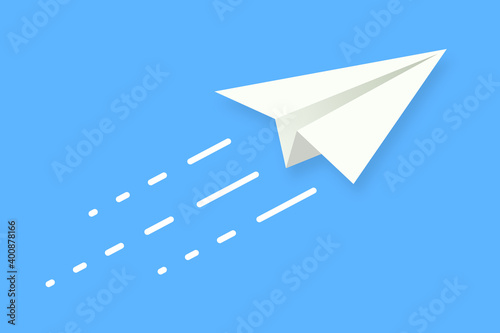 Paper plane flying. Concepts: the way forward, unique, innovation, start-up company, business, growth, travel, freedom, dream.