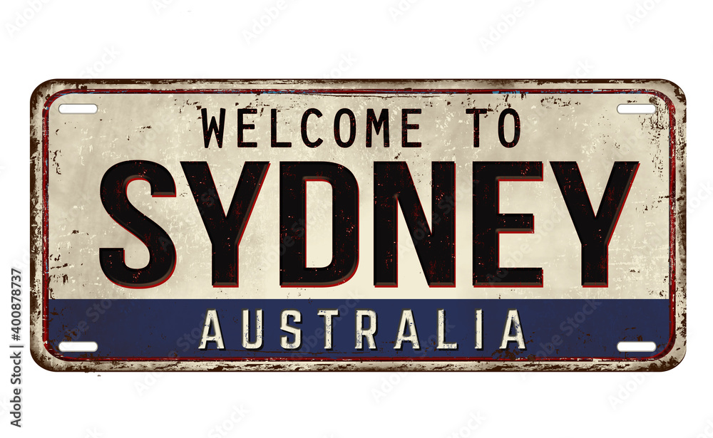 Welcome to Sydney vintage rusty metal plate