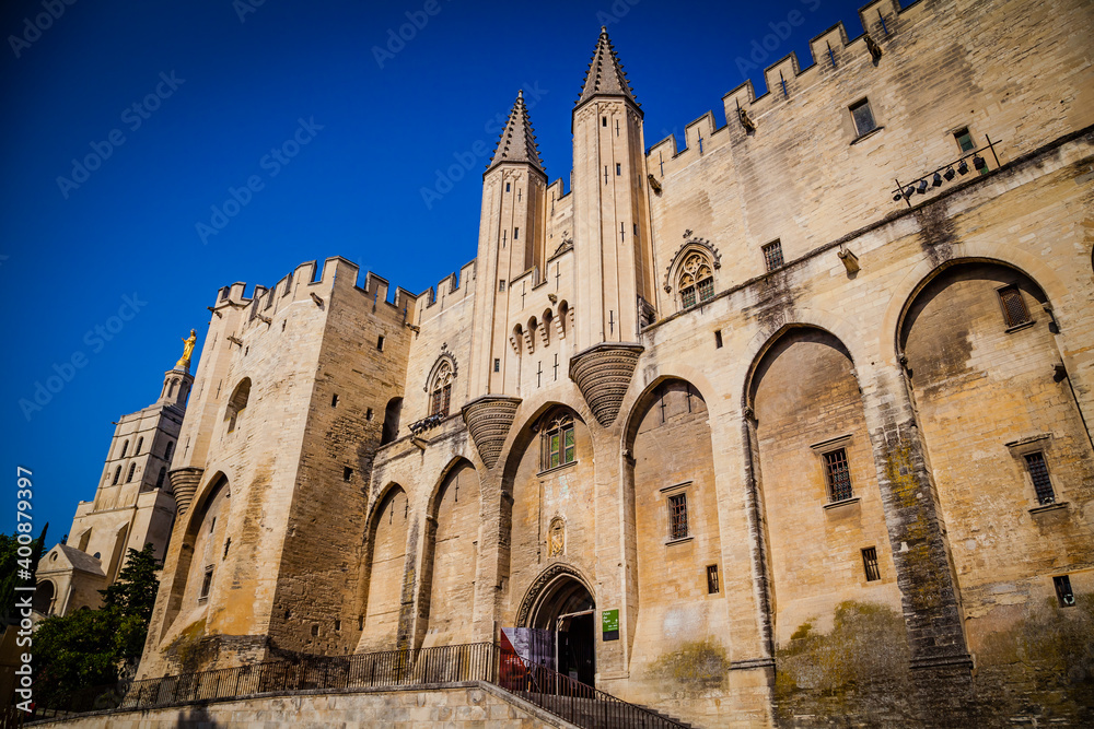 The magnificent papal palace in the ancient town of Avignon, Provence, France