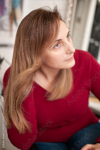 Woman with beautiful brown long straight hair © Oksy001