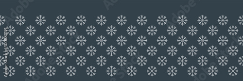 Dark blue vector illustration. Snowflakes horizontal seamless pattern border background.