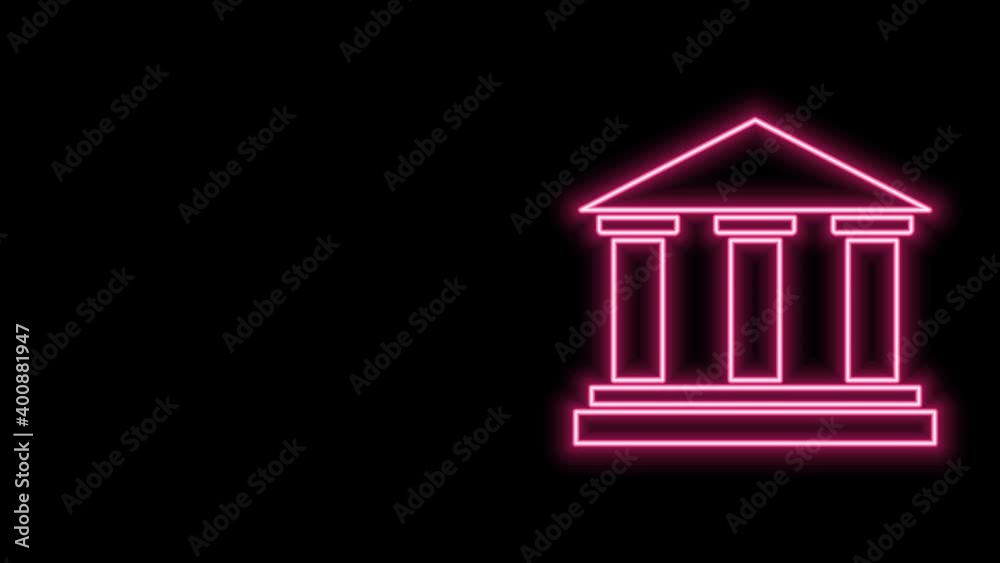 Glowing neon line Museum building icon isolated on black background. 4K Video motion graphic animation Glowing neon line Museum building icon isolated on black background. 4K Video motion graphic animation