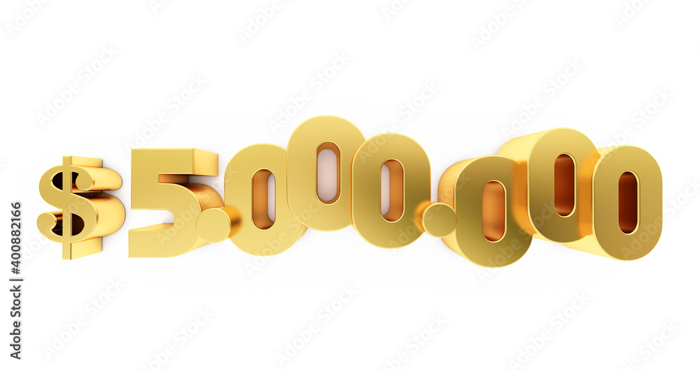 3D render of a golden five million ( 5000000 ) dollars. 5m dollars, 5m $ 3D render of a golden five million ( 5000000 ) dollars. 5m dollars, 5m $