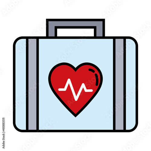 medical kit with heart cardiology line and fill style icon vector illustration design