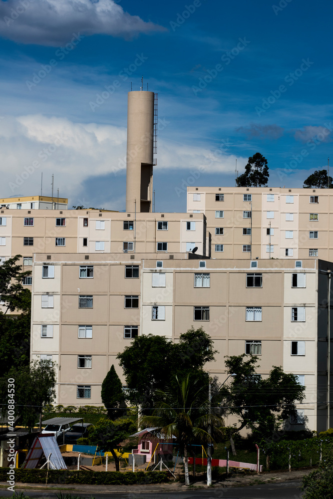 blocks of popular habitation on countryside of Sao Paulo state, Brazil