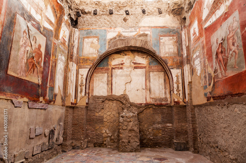 Old mural on walls of ruins of Herculaneum photo