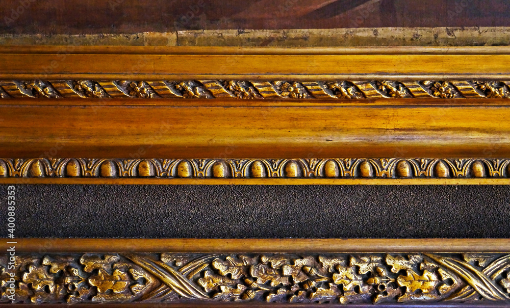 Golden wooden frame of the painting (detail), Rio de Janeiro, Brazil