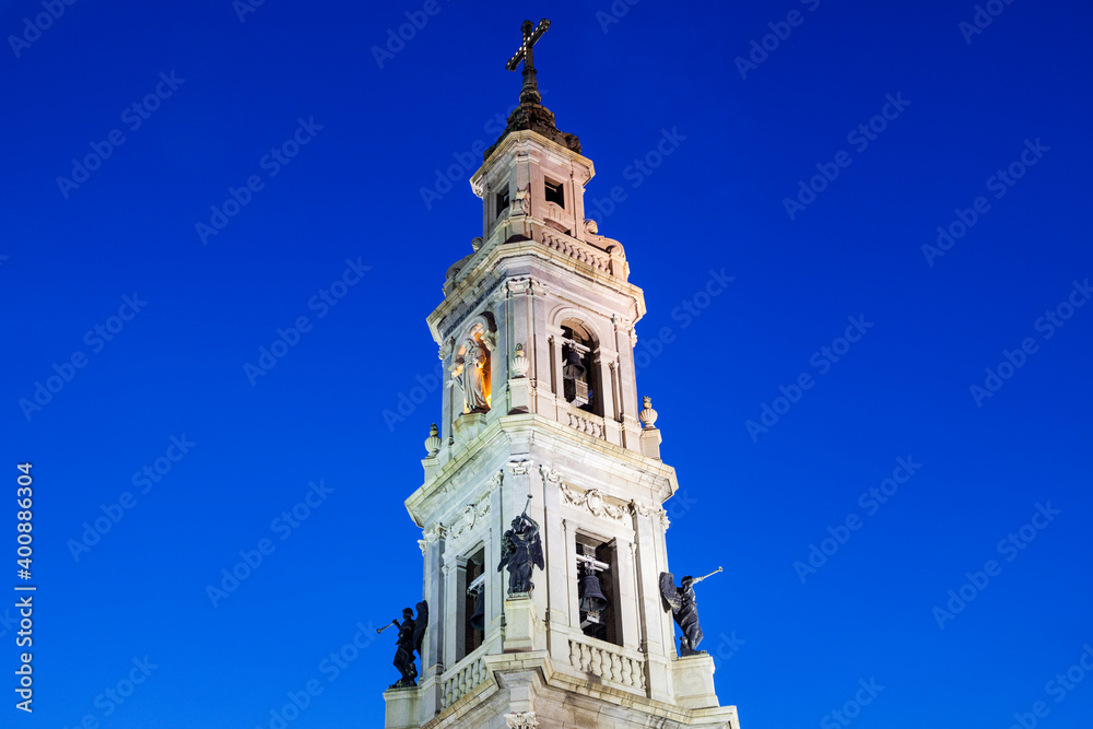 Bell tower of Pontifical Shrine of Blessed Virgin of Rosary at night Bell tower of Pontifical Shrine of Blessed Virgin of Rosary at night