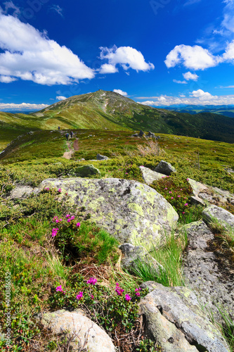 Ukraine, Ivano-Frankivsk region, Verkhovyna district, Carpathians, Chernohora, Mountain landscape on sunny day photo