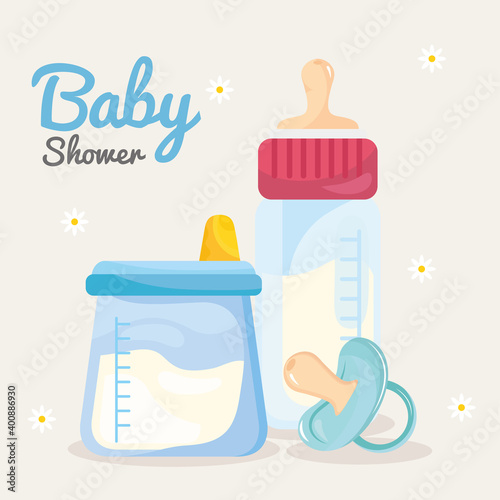 milk baby bottles and pacifier icons vector illustration design
