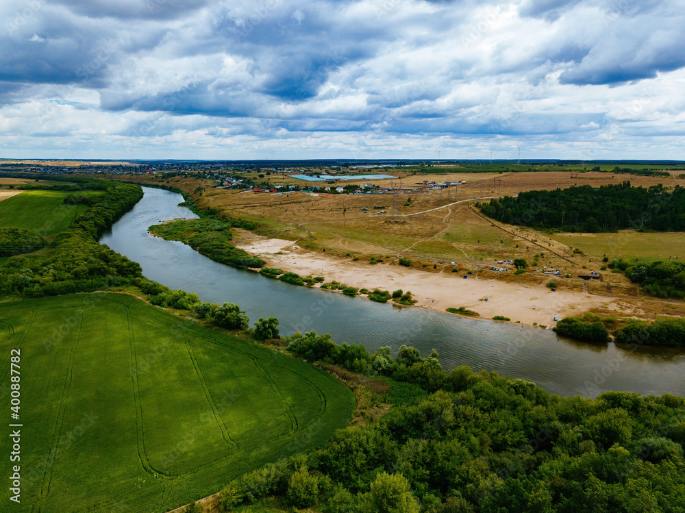 Aerial view of beautiful natural landscape. River Don, Russia