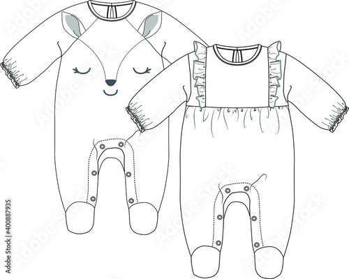 Baby Girl Rompers Flat Sketch Template