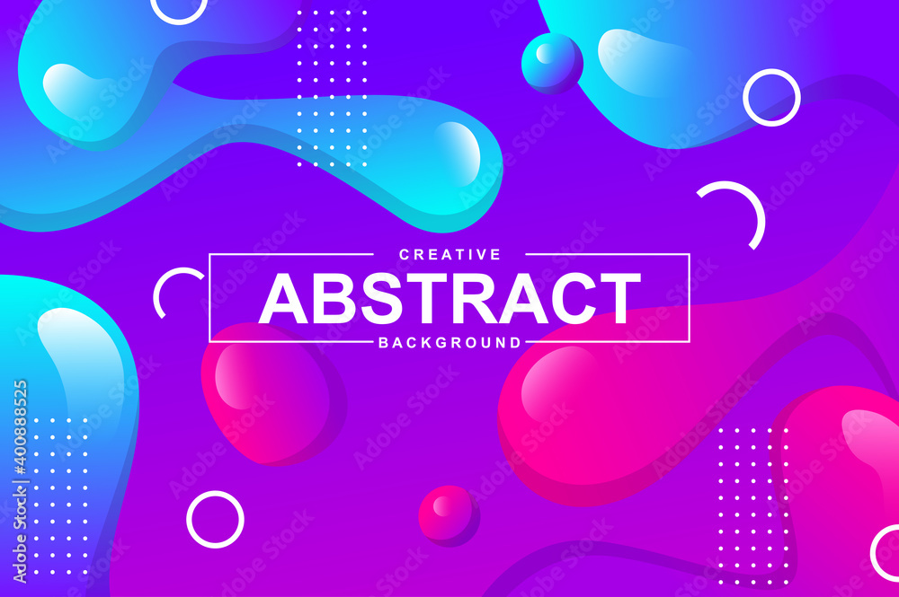 Abstract design with dynamic liquid shapes. Colorful fluid style background for landing page, web banner, wallpaper. Bright composition with gradients, wavy pattern with header vector Illustration.